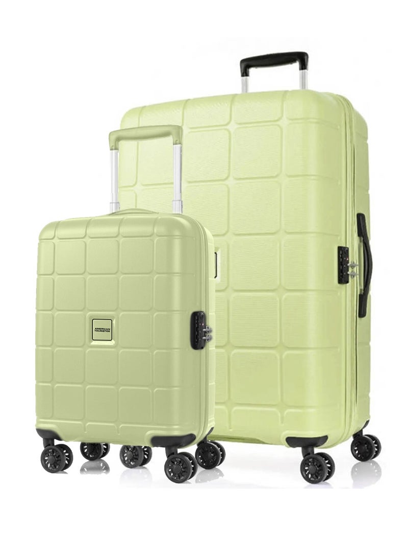 American Tourister Hundo Suitcase, 2pc Set (55 + 81 cm), 4 Spinner Wheels, Hard Top, Polypropylene, Frozen Matcha|Spacious Interior|DuoSaf™ Security Zipper|TSA Combination Lock - 3 Years International Warranty